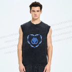 Unisex Cat & Fish Heart  Printed Washed Tank Top