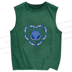 Unisex Cat & Fish Heart  Printed Washed Tank Top