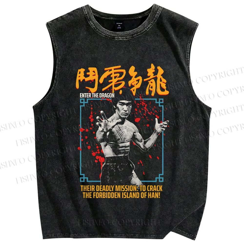 Unisex Bruce Lee Be Water Printed Washed Tank Top