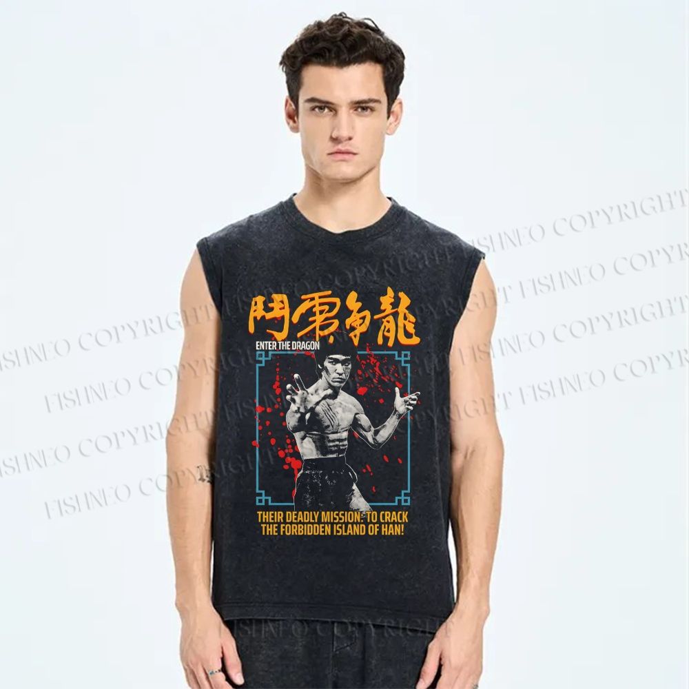 Unisex Bruce Lee Be Water Printed Washed Tank Top