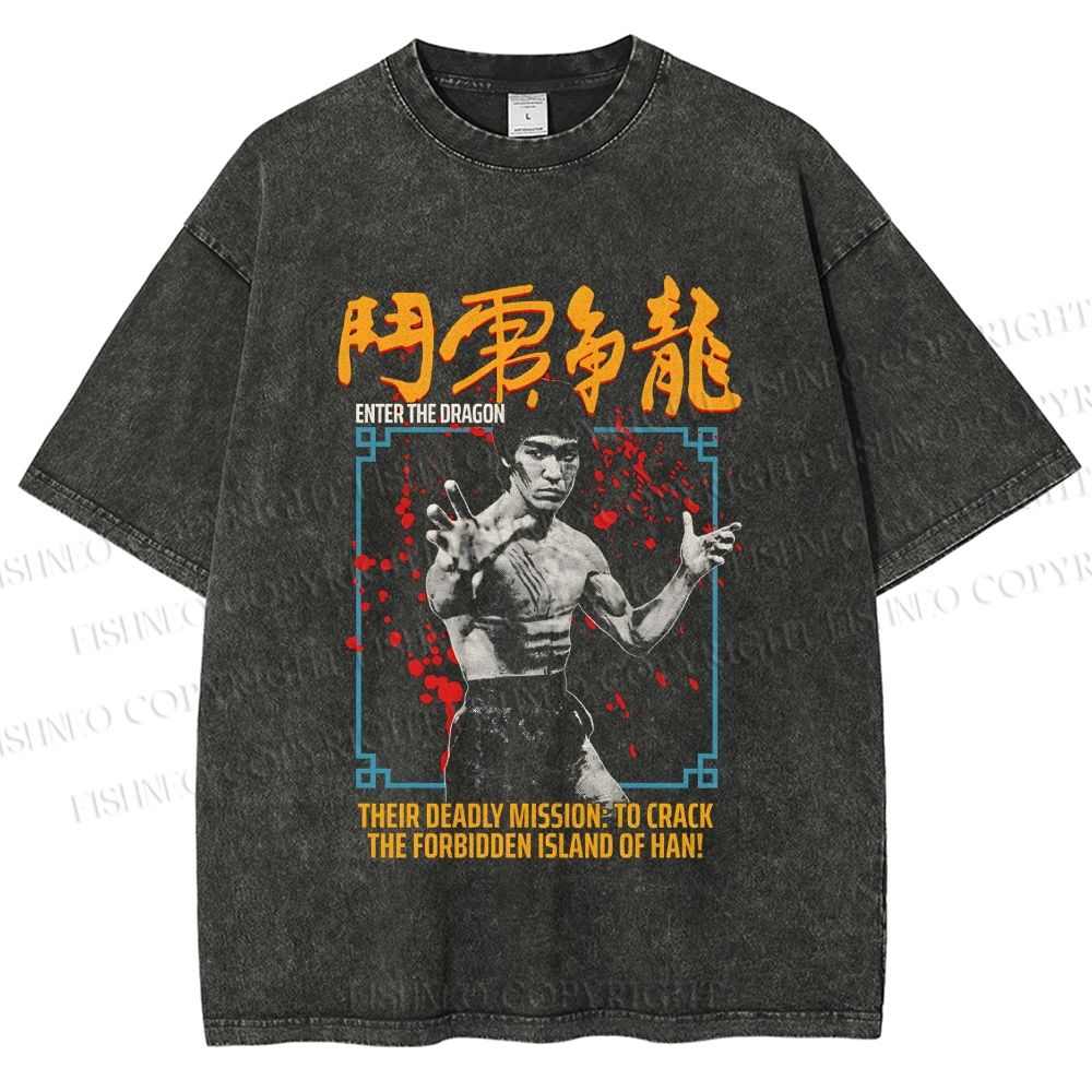 Unisex Bruce Lee Be Water Printed Washed Tee