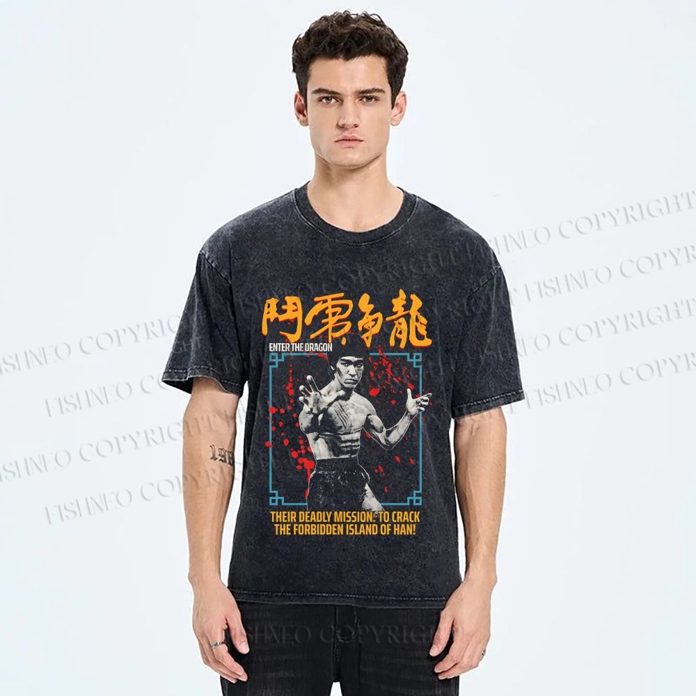 Unisex Bruce Lee Be Water Printed Washed Tee