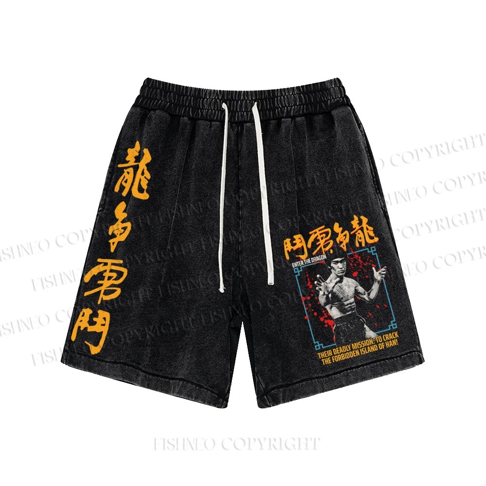 Unisex Bruce Lee Be Water Washed Shorts
