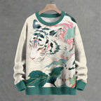 Tiger Walking on Lotus Leaf Crew Neck Sweater