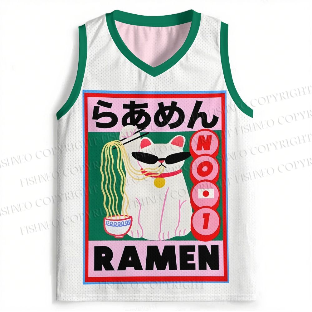 Japanese Fortune Ramen Cat Jersey Tank