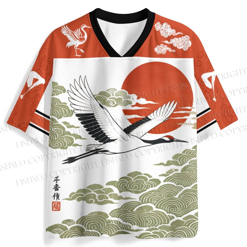 Vintage Japanese Ukiyo-e Crane Jersey Shirts