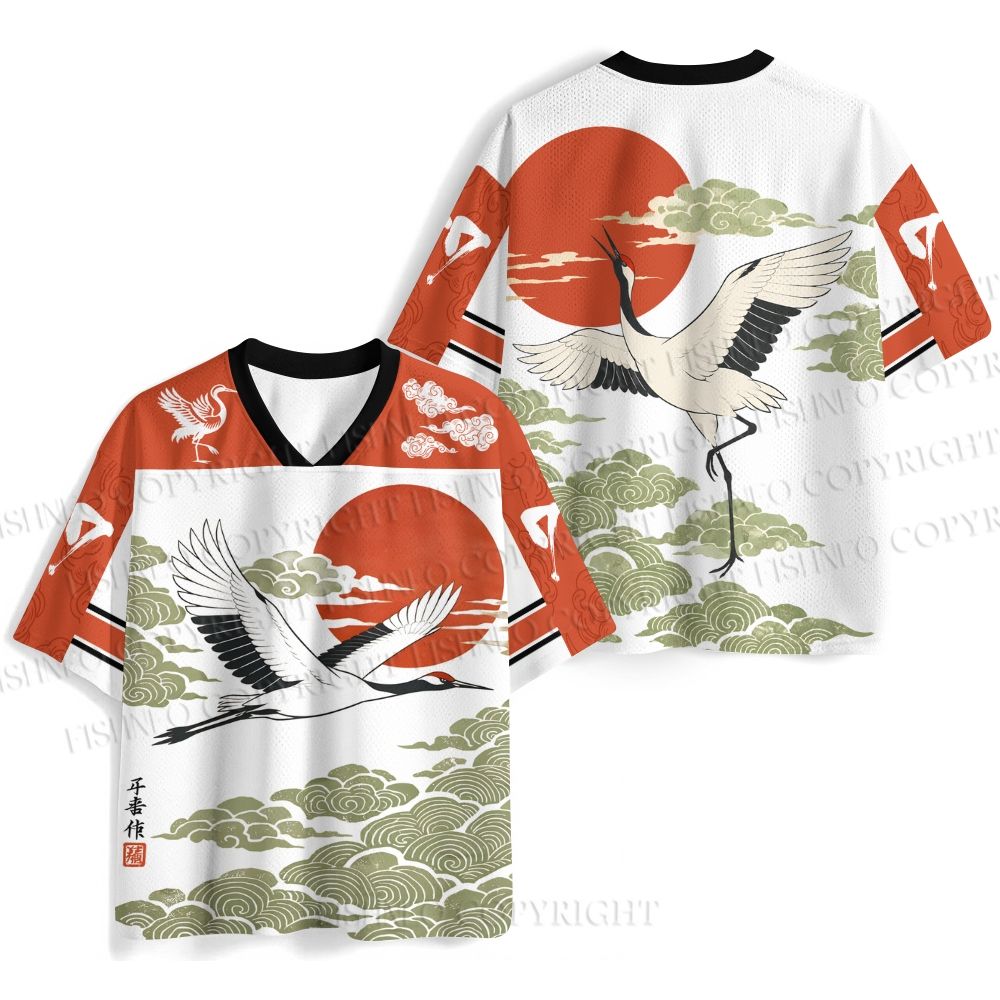 Vintage Japanese Ukiyo-e Crane Jersey Shirts