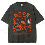 Unisex Osaka Thirsty Octopus Printed Washed Tee