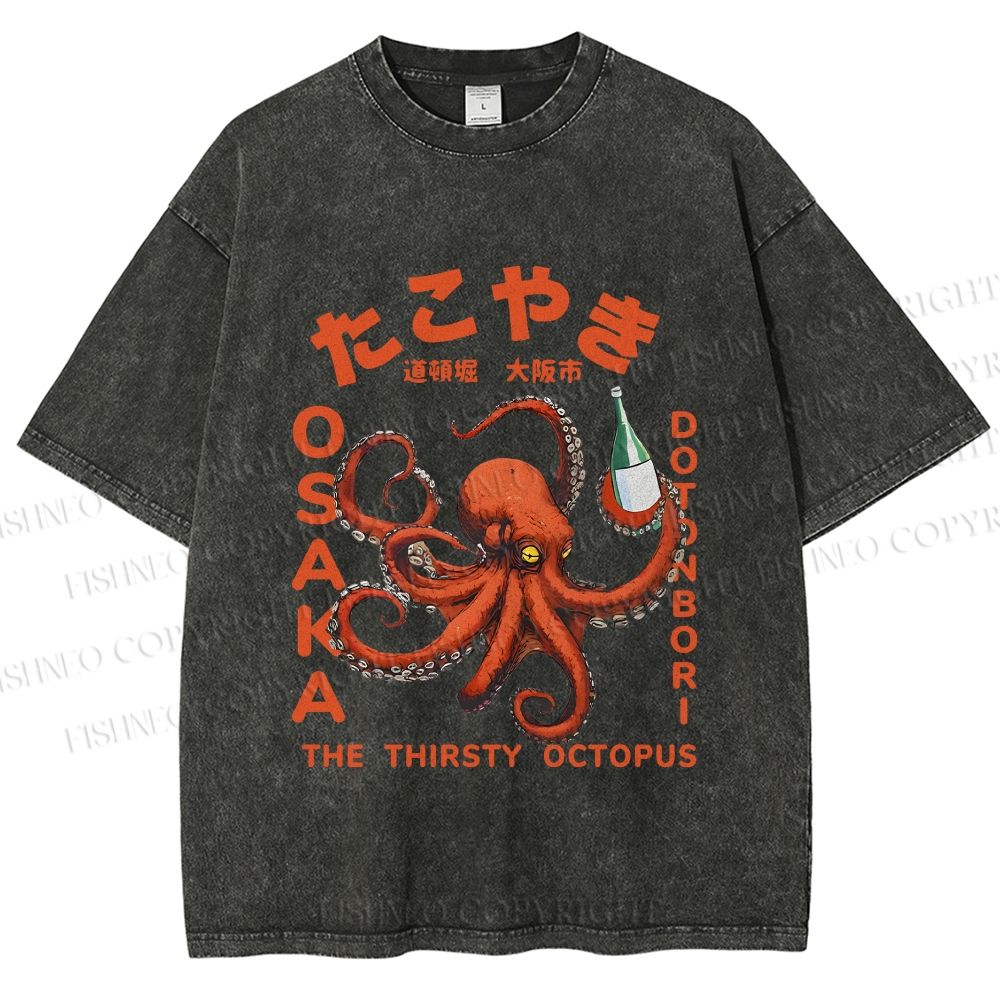 Unisex Osaka Thirsty Octopus Printed Washed Tee