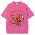 Unisex Osaka Thirsty Octopus Printed Washed Tee