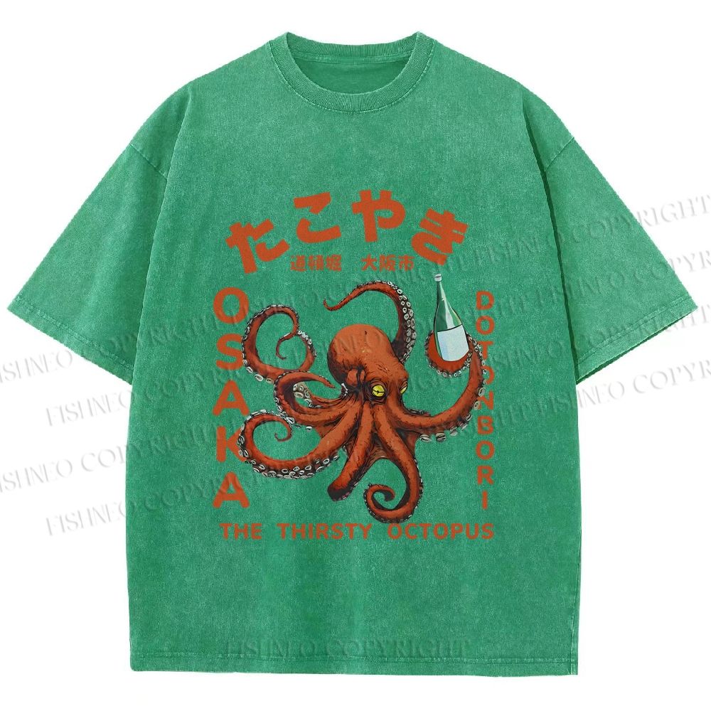 Unisex Osaka Thirsty Octopus Printed Washed Tee