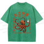 Unisex Osaka Thirsty Octopus Printed Washed Tee