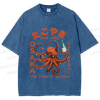 Unisex Osaka Thirsty Octopus Printed Washed Tee