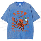 Unisex Osaka Thirsty Octopus Printed Washed Tee