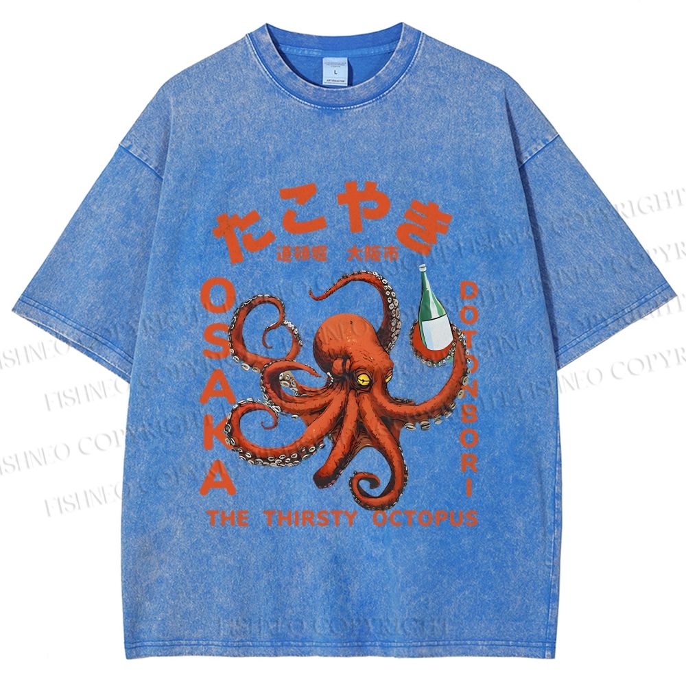 Unisex Osaka Thirsty Octopus Printed Washed Tee