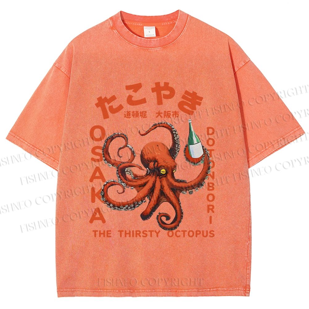 Unisex Osaka Thirsty Octopus Printed Washed Tee