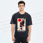 Unisex Figures And Dog Under The Sun Printed Washed Tee