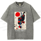 Unisex Figures And Dog Under The Sun Printed Washed Tee