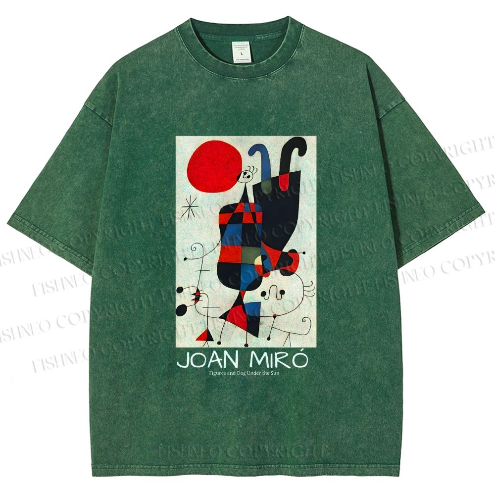 Unisex Figures And Dog Under The Sun Printed Washed Tee