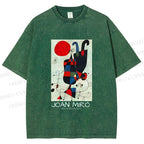 Unisex Figures And Dog Under The Sun Printed Washed Tee