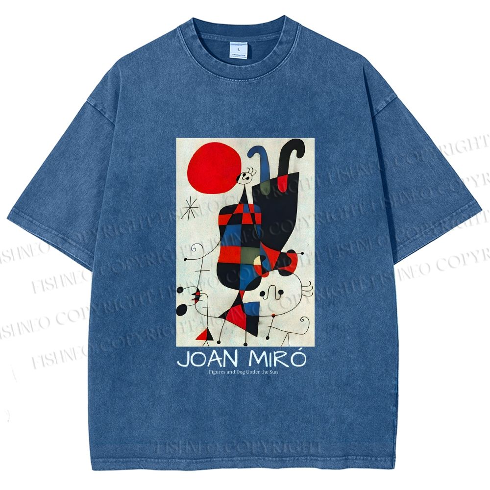 Unisex Figures And Dog Under The Sun Printed Washed Tee