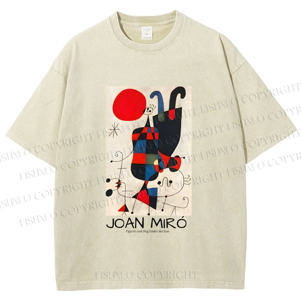 Unisex Figures And Dog Under The Sun Printed Washed Tee