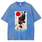 Unisex Figures And Dog Under The Sun Printed Washed Tee