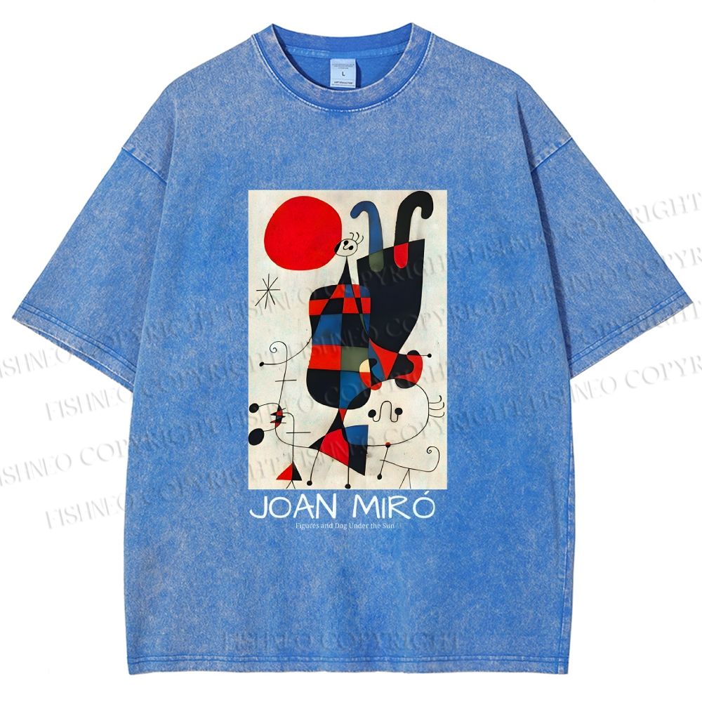 Unisex Figures And Dog Under The Sun Printed Washed Tee