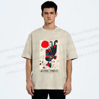 Unisex Figures And Dog Under The Sun Printed Washed Tee