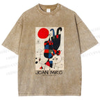 Unisex Figures And Dog Under The Sun Printed Washed Tee