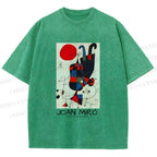 Unisex Figures And Dog Under The Sun Printed Washed Tee