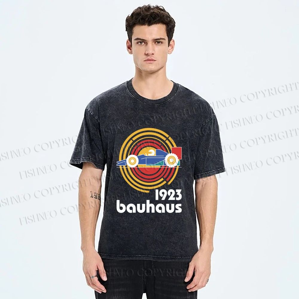 Unisex Bauhaus Racing Car Printed Washed Tee