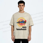 Unisex Bauhaus Racing Car Printed Washed Tee