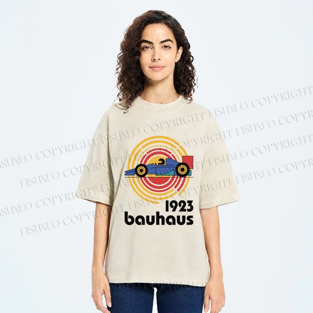 Unisex Bauhaus Racing Car Printed Washed Tee