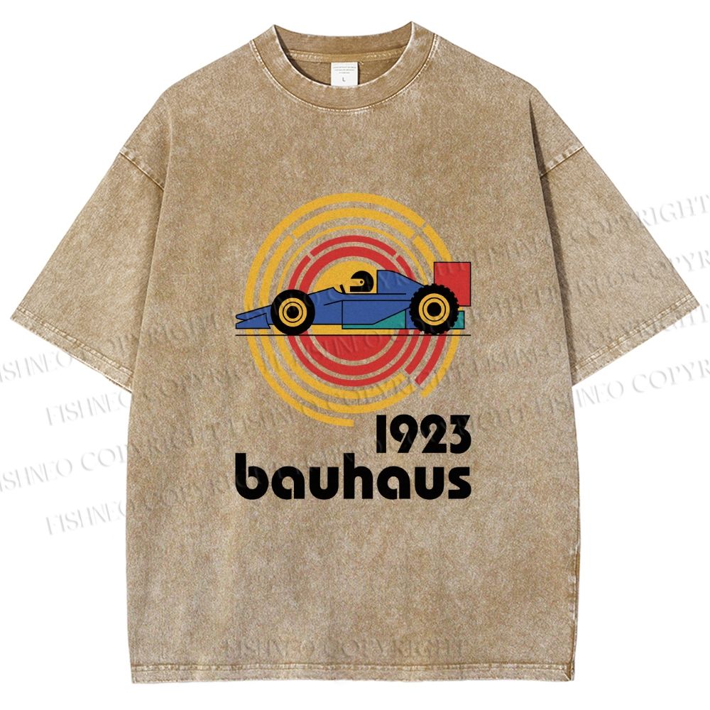 Unisex Bauhaus Racing Car Printed Washed Tee