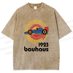 Unisex Bauhaus Racing Car Printed Washed Tee