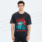 Unisex Japan Octopus Printed Washed Tee