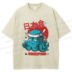 Unisex Japan Octopus Printed Washed Tee