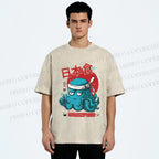 Unisex Japan Octopus Printed Washed Tee