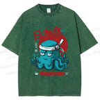 Unisex Japan Octopus Printed Washed Tee