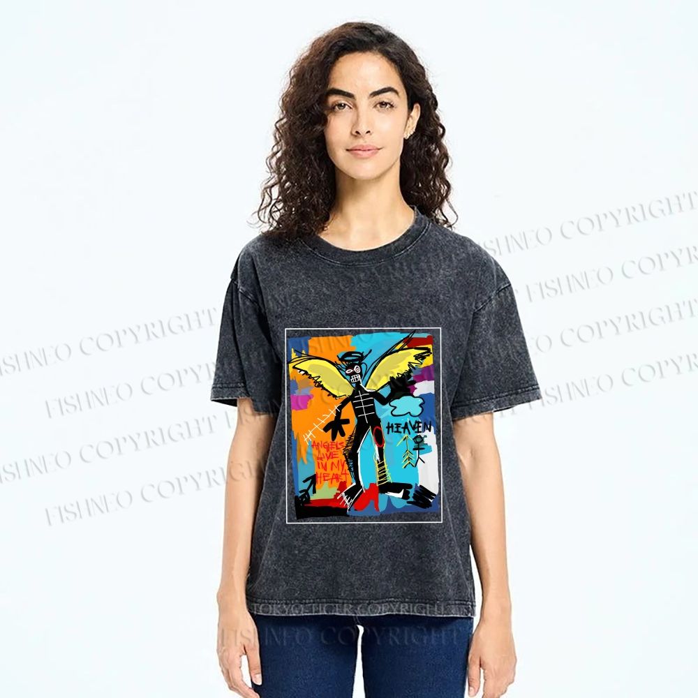 Unisex Angels Live in My Heart Printed Washed Tee