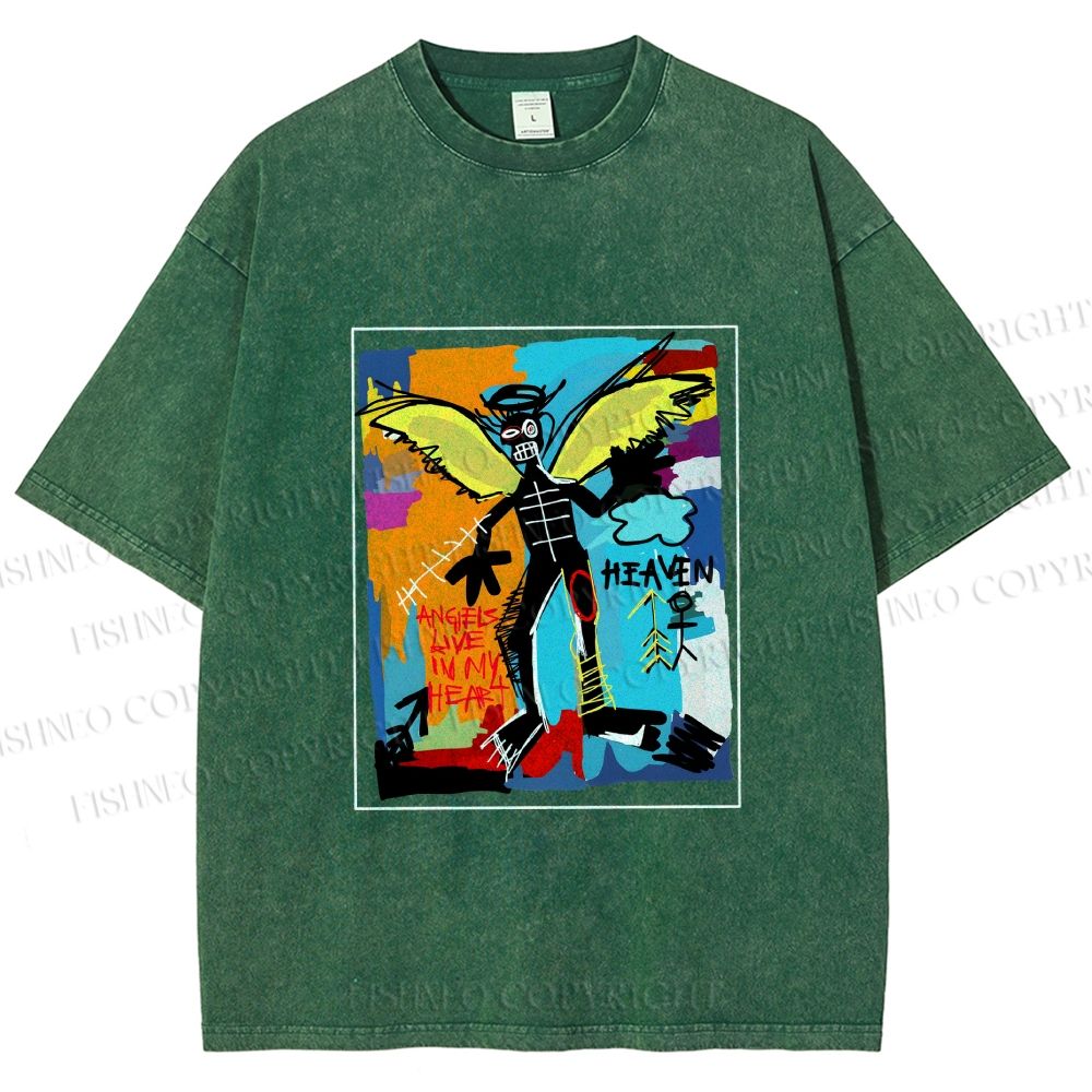 Unisex Angels Live in My Heart Printed Washed Tee