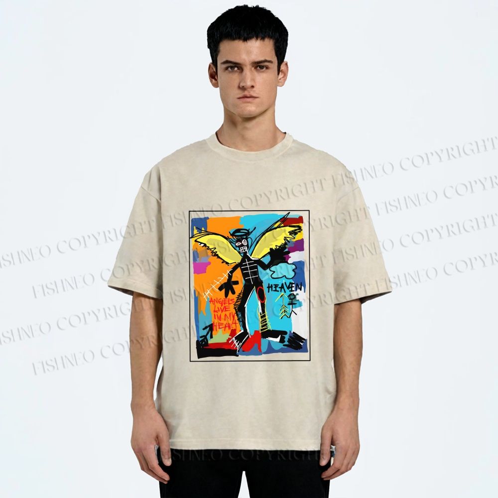 Unisex Angels Live in My Heart Printed Washed Tee