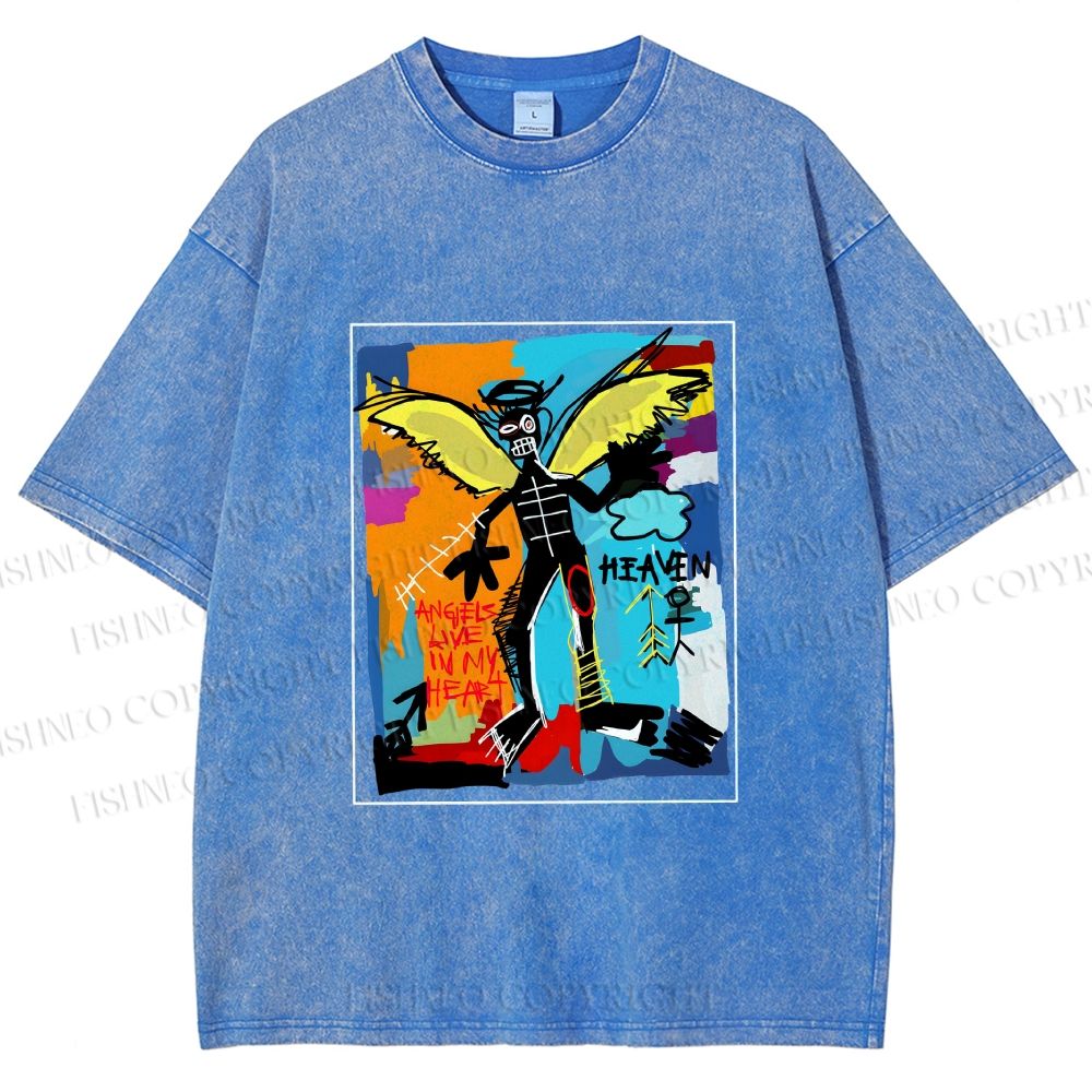 Unisex Angels Live in My Heart Printed Washed Tee