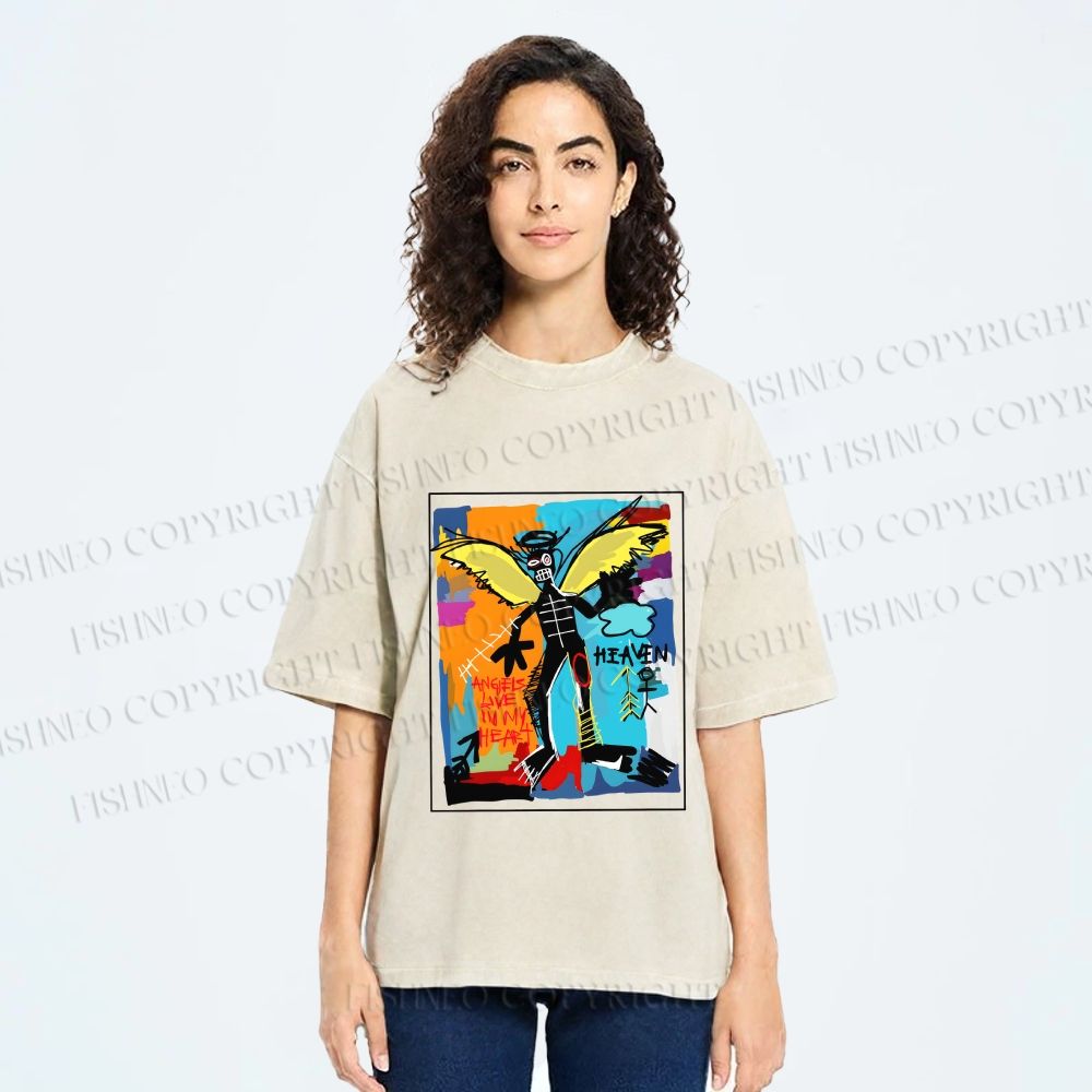 Unisex Angels Live in My Heart Printed Washed Tee