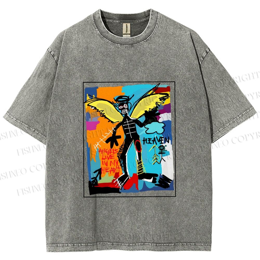 Unisex Angels Live in My Heart Printed Washed Tee