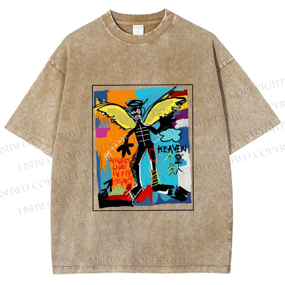 Unisex Angels Live in My Heart Printed Washed Tee
