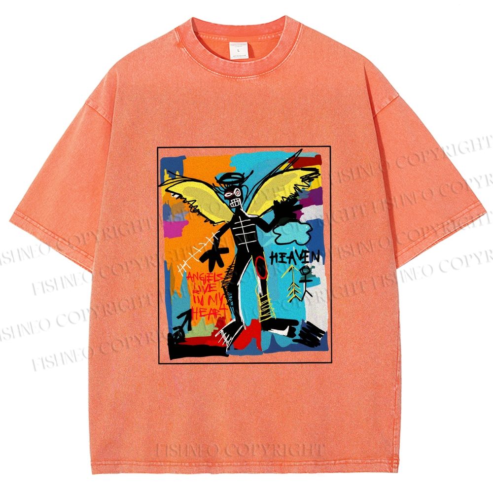 Unisex Angels Live in My Heart Printed Washed Tee