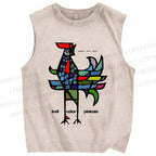 Unisex Rooster Printed Washed Tank Top