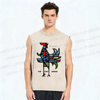 Unisex Rooster Printed Washed Tank Top